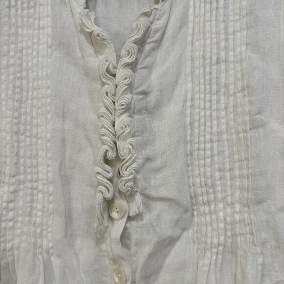 Paper Lace Shirt Womens Small White Linen Button Front Long Sleeve Ruffle Top - Picture 5 of 12